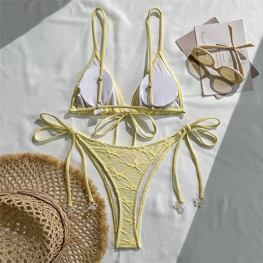 5 Farben, Neckholder-Bikini mit Falten, zweiteiliger Damen-Badeanzug, Badebekleidung für Damen, Badeanzug mit hohem Beinausschnitt, Badeanzug, Modell V7596 – Detail 17
