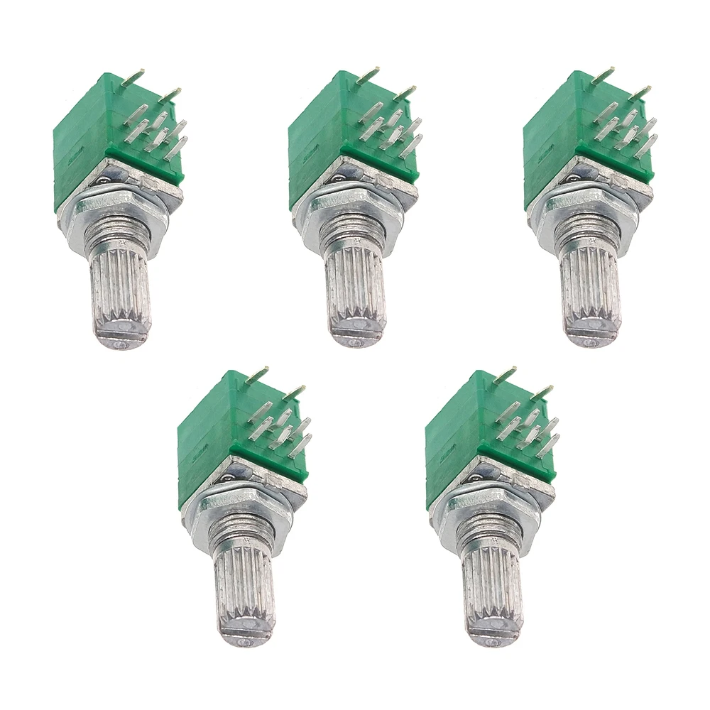 Potenciómetros de 5 piezas, interruptores industriales de doble giro, RK097N, 8 pines, B5K, 10K, 20K, 50K, 100K, interruptor de eje de Audio, Kit de sellado de amplificador de 15mm