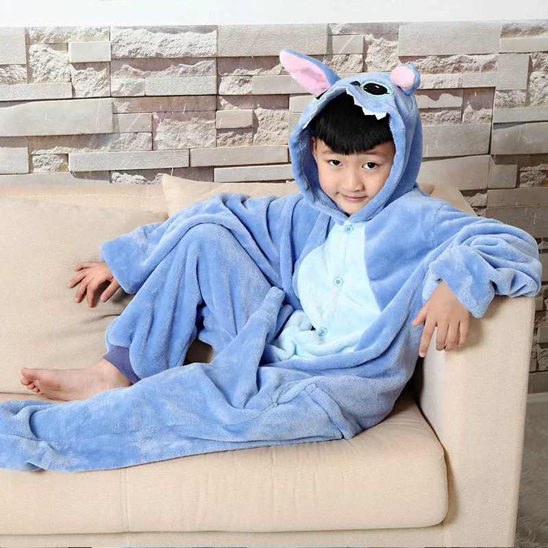 Disney Kids Lilo Stitch Blue Jumpsuit Pajamas Costume Soft Carnival Cosplay for Girl Boy Child Halloween Clothes