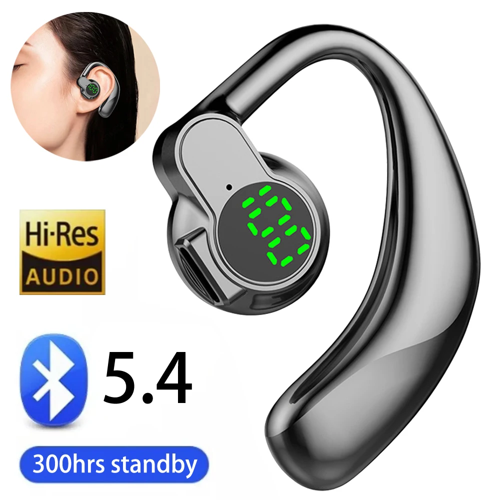 New Wireless Headphone Bluetooth5.4 Handsfree Noise Canceling Rotatable Sport Digital Display Earphones Single Ear Earhook