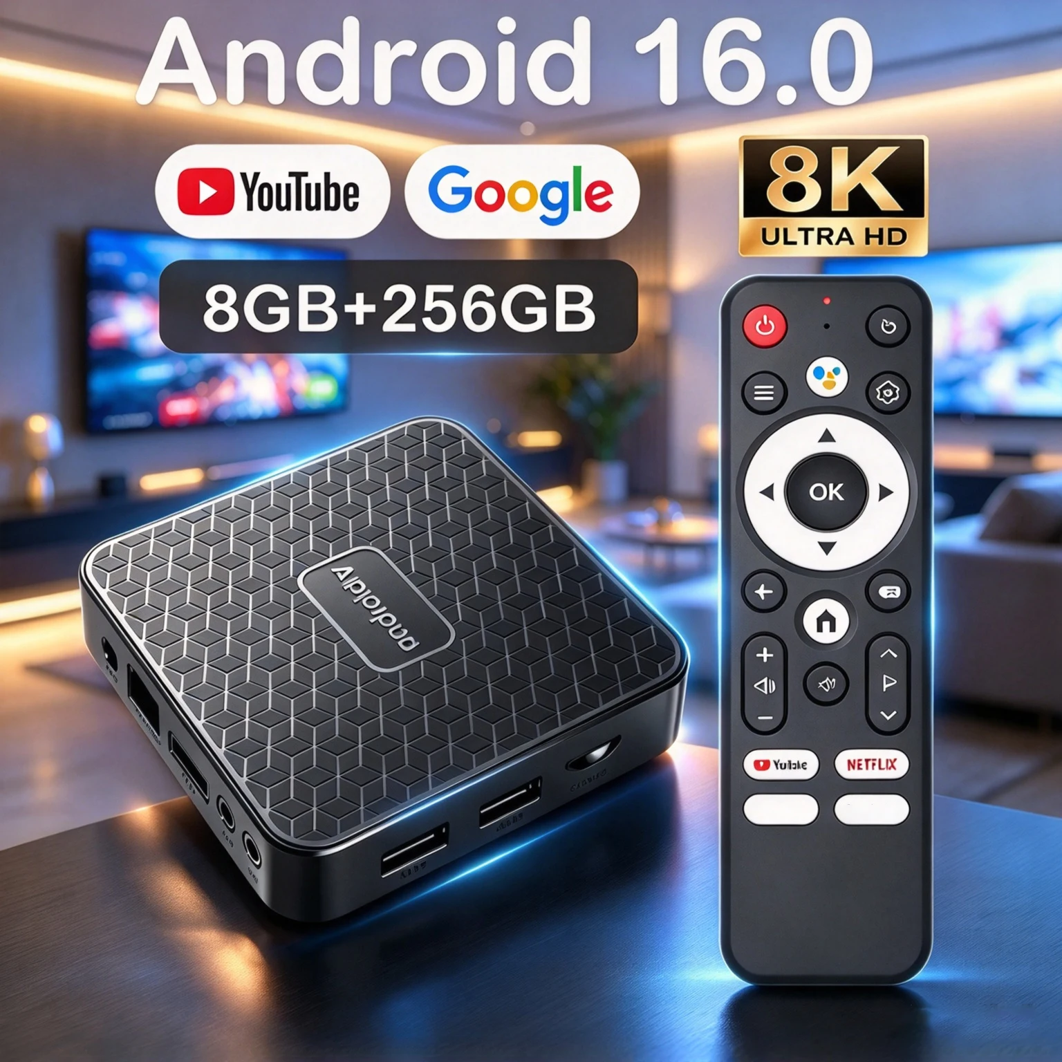 Android 16 Smart TV Box Rockchip RK3518 Smart Home Theater T8S 8K Google Assistant Bluetooth 6.0 Dual UI 8GB 128GB Media Player