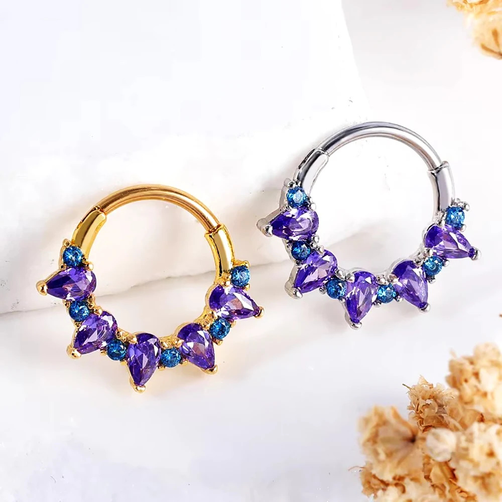 Zircon Nose Ring Hoop with Gemstone Design