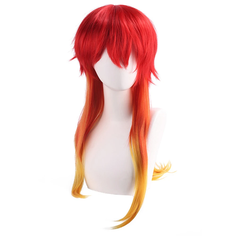 Długa prosta Ombre czerwona żółta peruka syntetyczna głowa Mullet Anime Cosplay żaroodporna puszysta peruka na codzienną imprezę