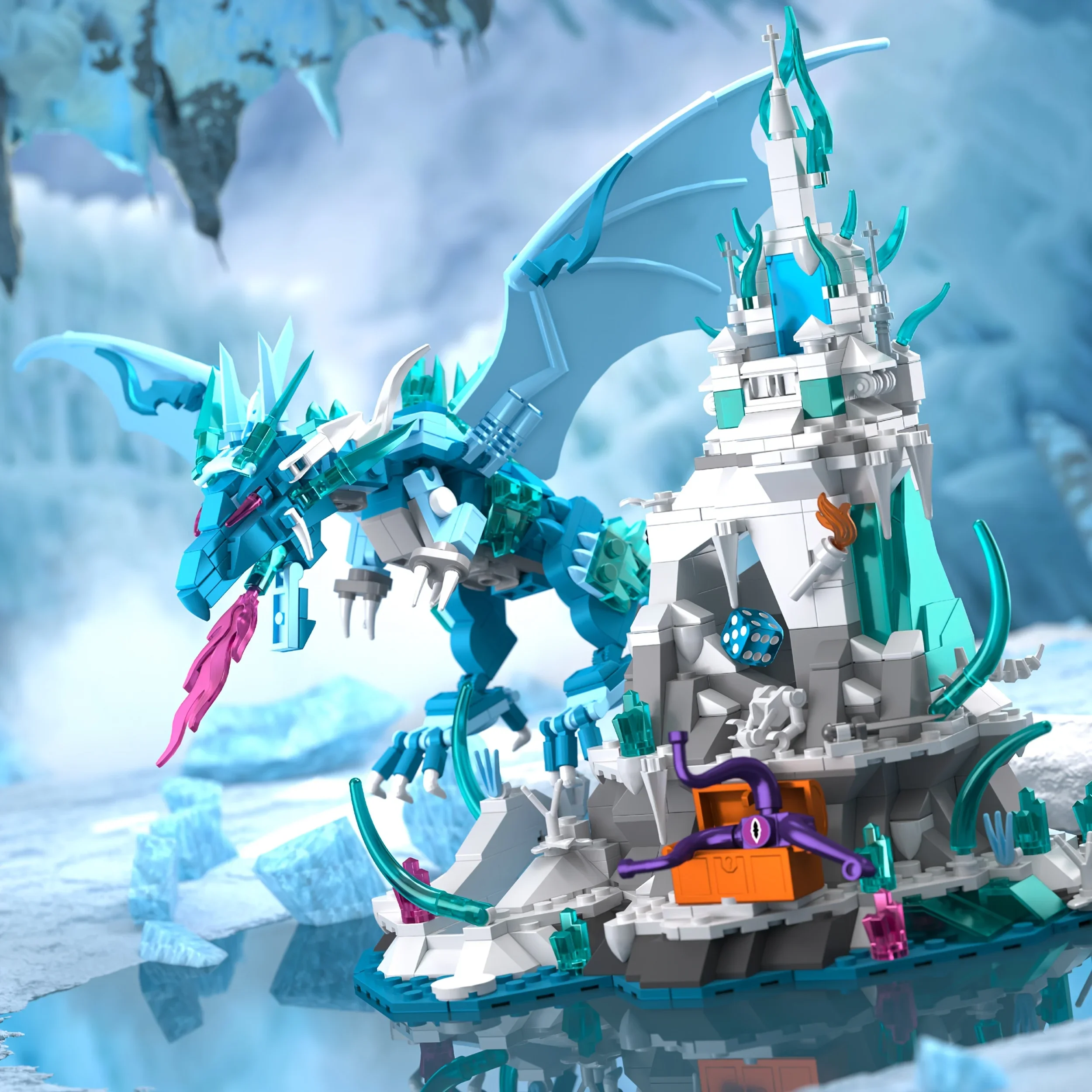 

Medieval Frostspire Dominion Castle Street Building Block Toy Dragon Throne Movable Treasure Guard Architecture Model Collection