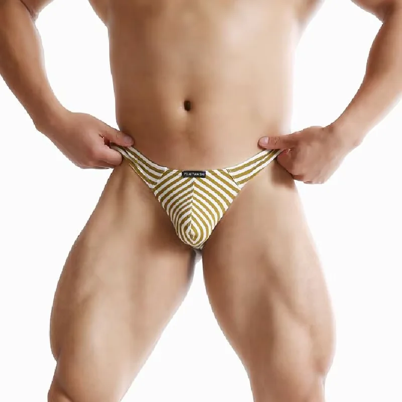 

Мужские сексуальные стринги с низкой посадкой, хлопковые, в полоску, с одним ремешком, Т-образные, эротическое нижнее белье для геев, с U-образным выпуклым карманом, дышащие трусы-танга