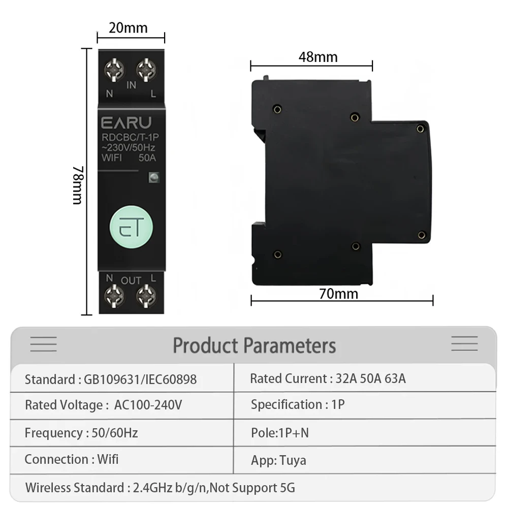 1P+N WIFI Circuit Breaker Smart Time Timer Relay To Switch Voice Remote Control By Tuya Smart House for Alexa Google Home