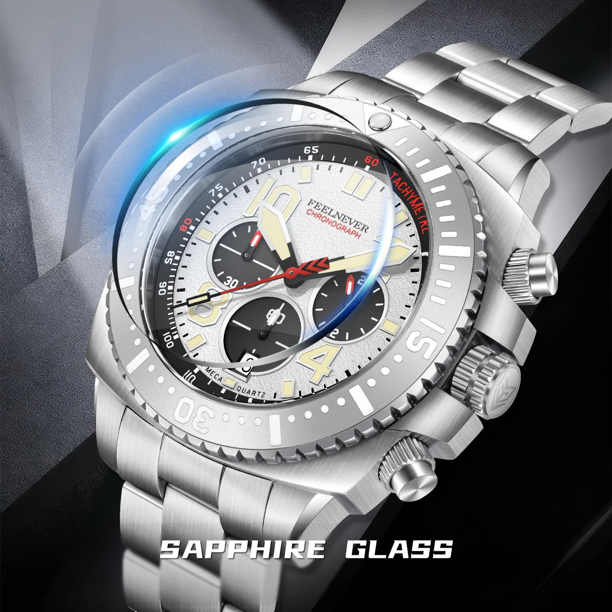 FeelNever Original Design Quartz Man Watch Luxury Fashion Stainless Steel Band Clocks Business Waterproof Auto Date Wristwatches view 3