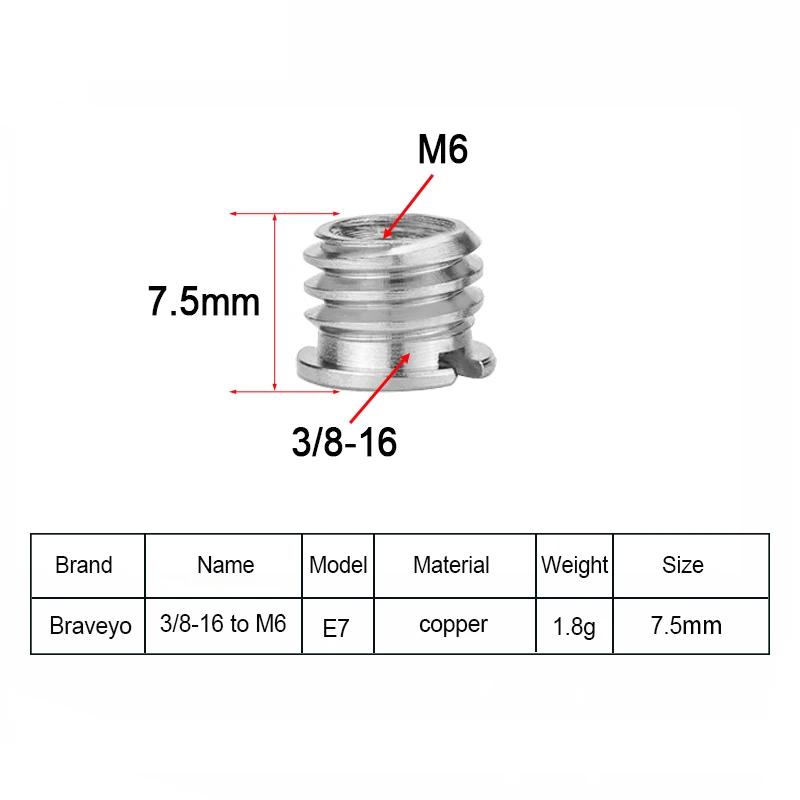 6PCS Camera Screw Nut M6 1/4 to 3/8-16 Inch Conversion Screw  Ballhead Quick Release Screw Mount Adapter for DSLR Camera Monopod