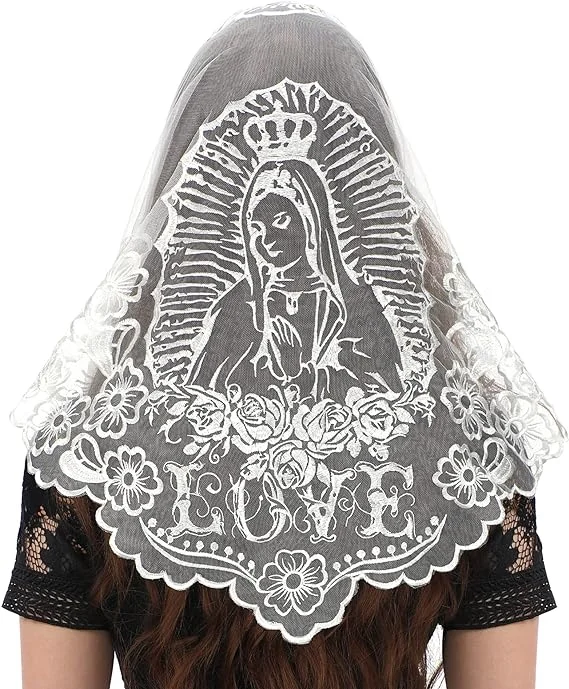 Voile de maille d\'église catholique pour les femmes, voile de mantille de dentelle de chapelle espagnole, couvre-chef de broderie