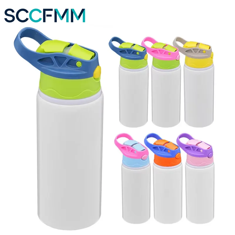 SCCFMM 2Pcs 500ML Sublimation Blanks Aluminum PE Sports Bottle, White Coating Bounce Straw Cup for Heat Transfer DIY Logo Print