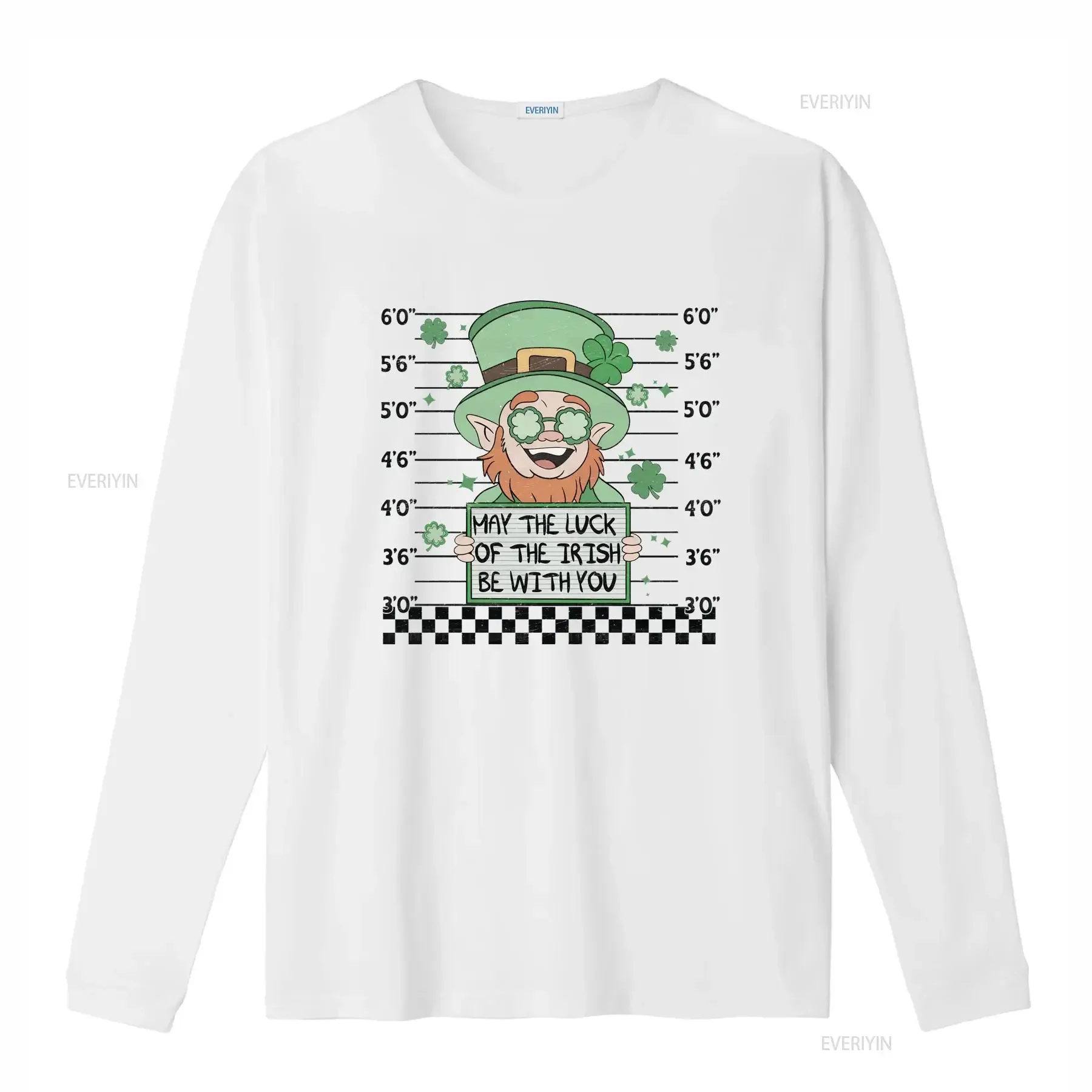 May The Luck Of Irish Be With You T Shirt Patricks Day Leprechaun Mugshot Crewneck Four Leaf Clover Pullover Funny  vintage