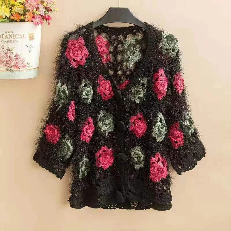 

Flower Hollowed Out Hook Flower Sweater Cardigan For Women Spring Summer New Heavy Industry Versatile Knitted Sweater Jacket