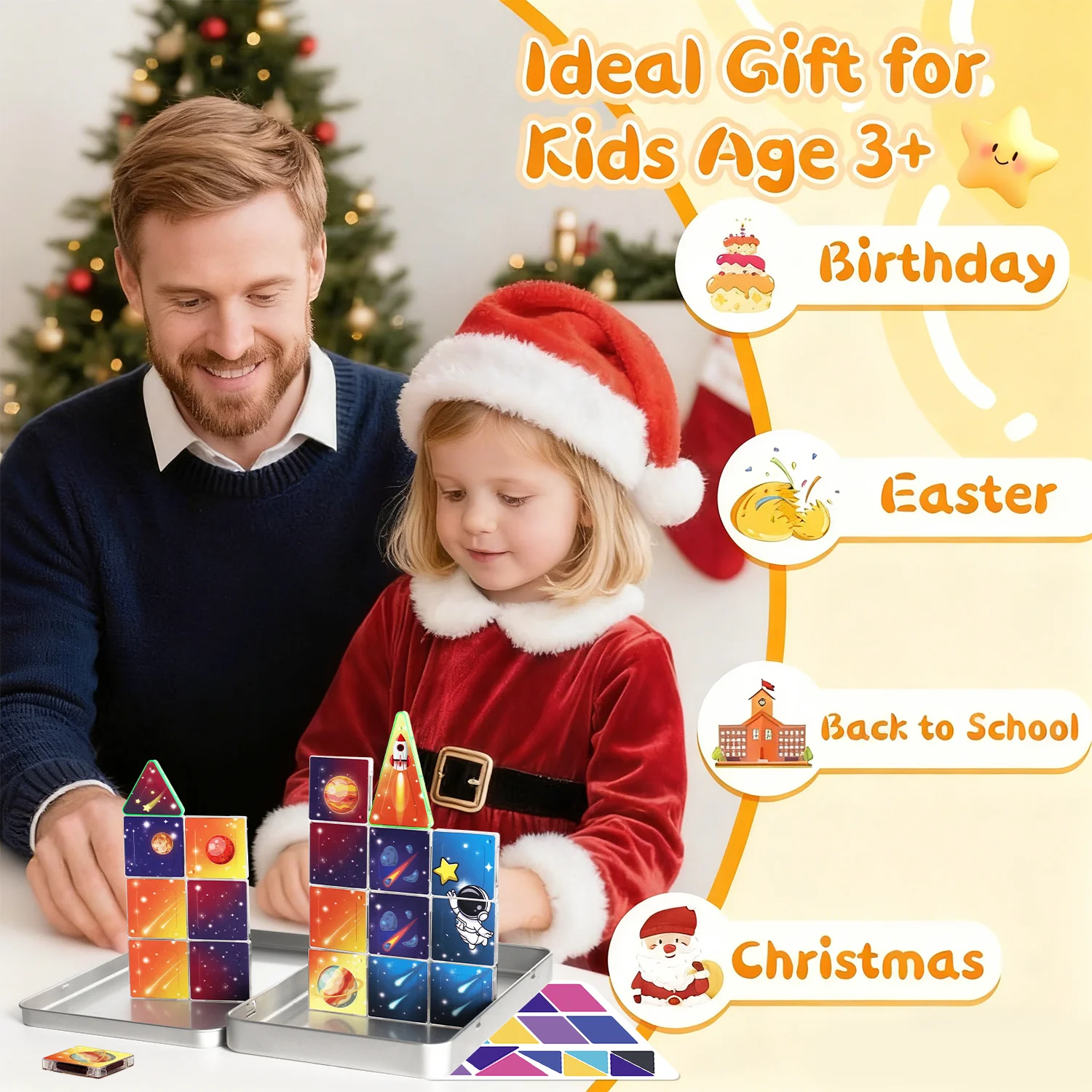 31/52pcs Mini Magnetic Building Blocks Toy Solar System Elements, Astronaut Cosmos, Children's Puzzle Toy, Christmas New Gift