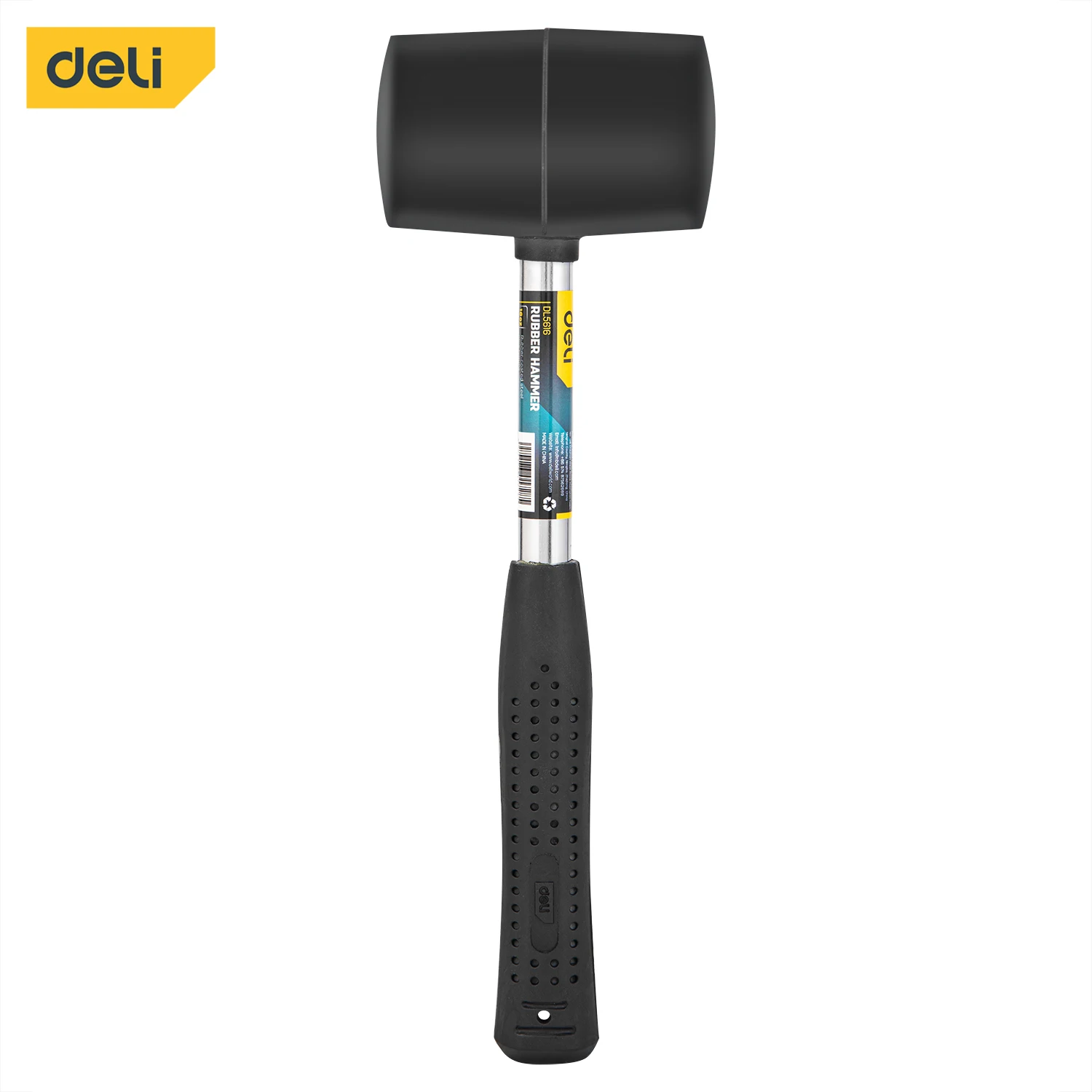 Deli 305mm Rubber Hammer 16oz Double-sided Hammer Head Rubber Coated Steel Pipe Handle Hand Tools