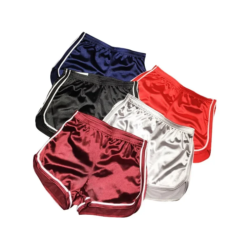 YUZHEXI satin workout shorts women stripes patchwork bodycon smooth fitness shorts casual beach silver sports shorts