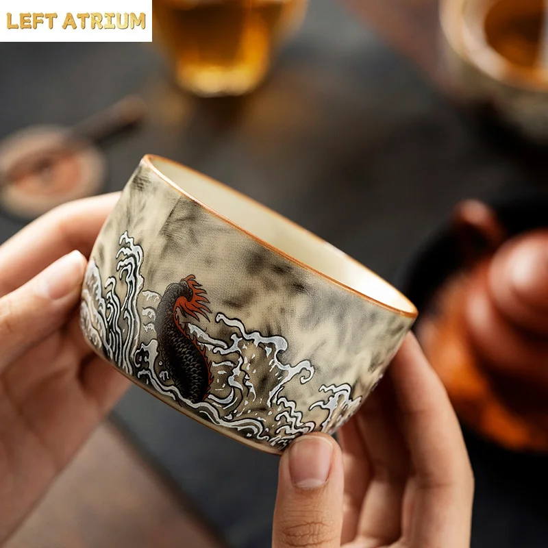 150ML Ru Kiln Dragon Master Cup Household Tea Cup Handmade Tea Bowl Smelling Cup Teaset Supplies Ornaments