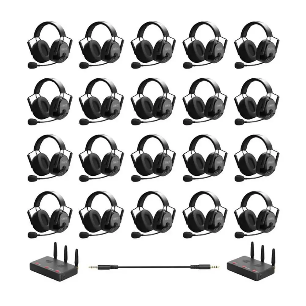 CAME-TV Kuminik8 1.9G Dual Ear Full Duplex Digital Wireless Foldable Headset 20Pack  Wireless Intercom System Communicator