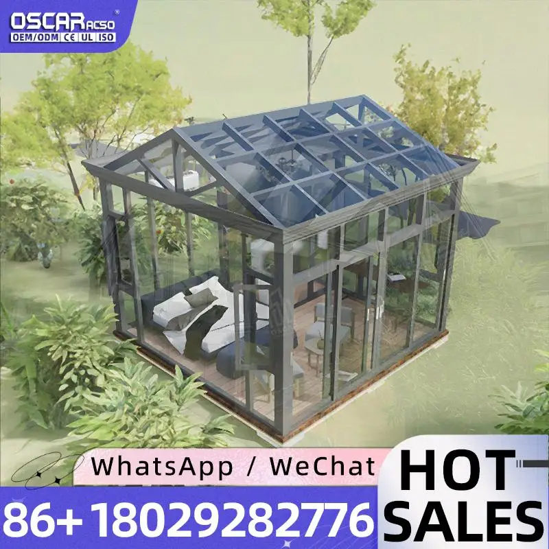 Folding Aluminum Sunroom with Powder Coated Frame Luxury Design Skylight Roof Option Retractable LED Lighting for Patio Backyard