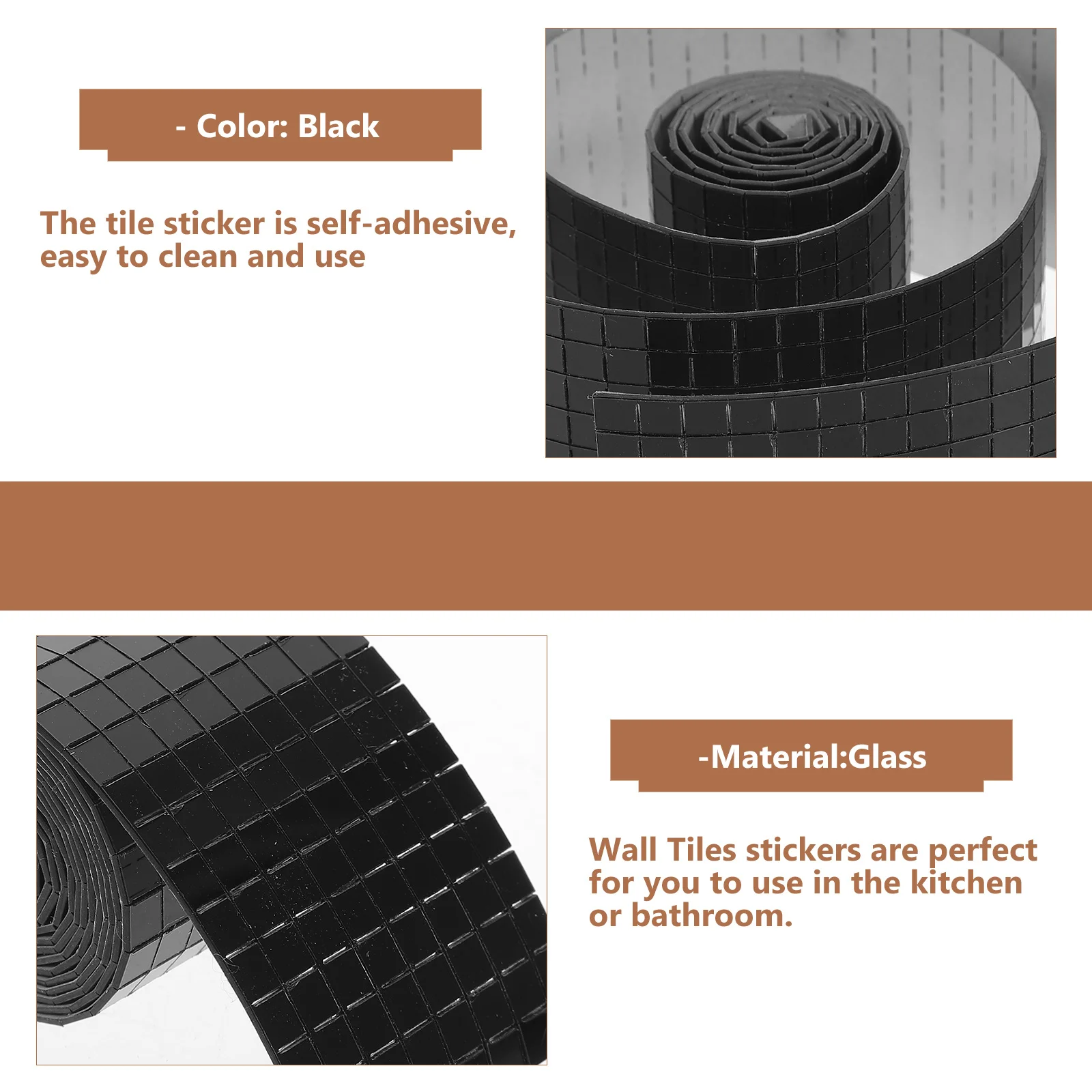 

12 Rolls Self-Adhesive Mosaic Sticker Easy to Use Tile Decals for Kitchen Bathroom Wall Decoration Tiles Roll Sticker