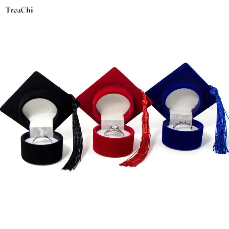 Small Doctoral Cap-Shaped Ring Box with Tasse Compact Convenient and Stylish with a Professional Look Available in Three Colors