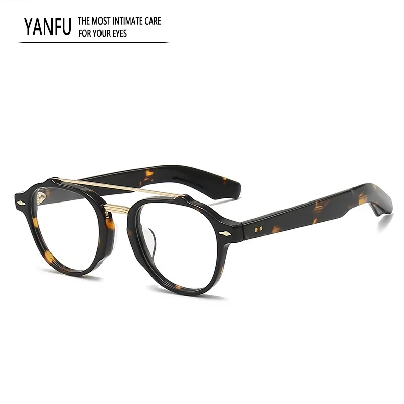 Vintage Retro Round Tortoise Pilot Acetate Glasses Frames Classic Fashion Optical for Women Men Reading  Myopia Brand Eyeglasses