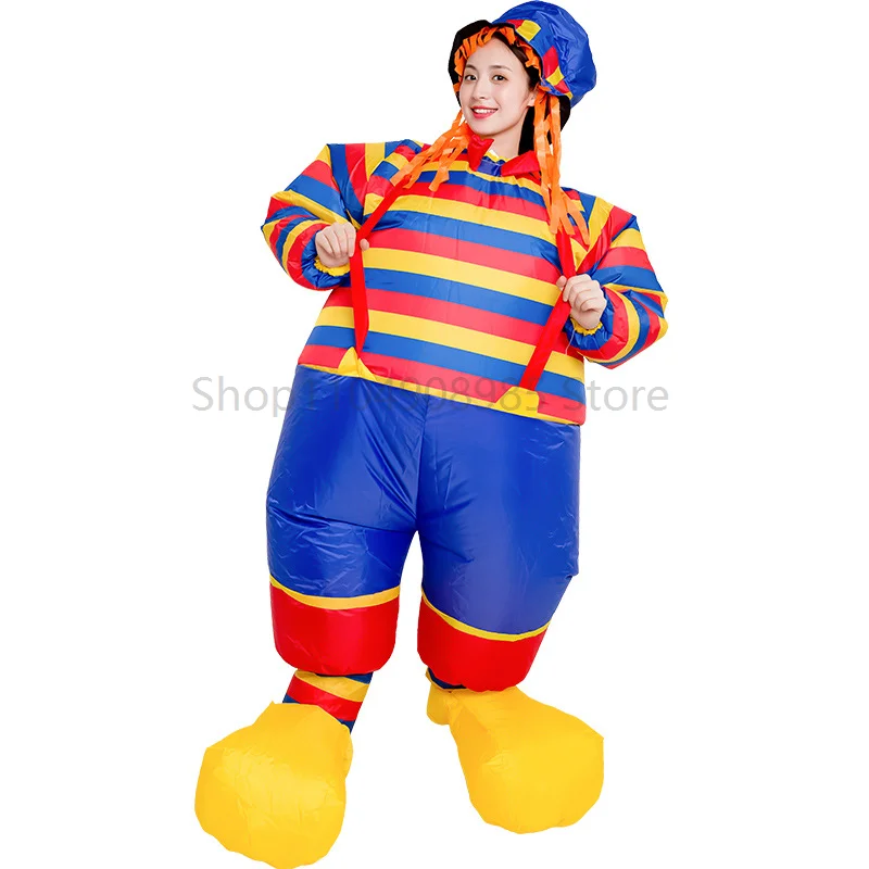 

Striped Clown Mascot Costume Suit Adult Activities Funny Inflatable Cosplay Clothing Funny Fat Atmosphere Props