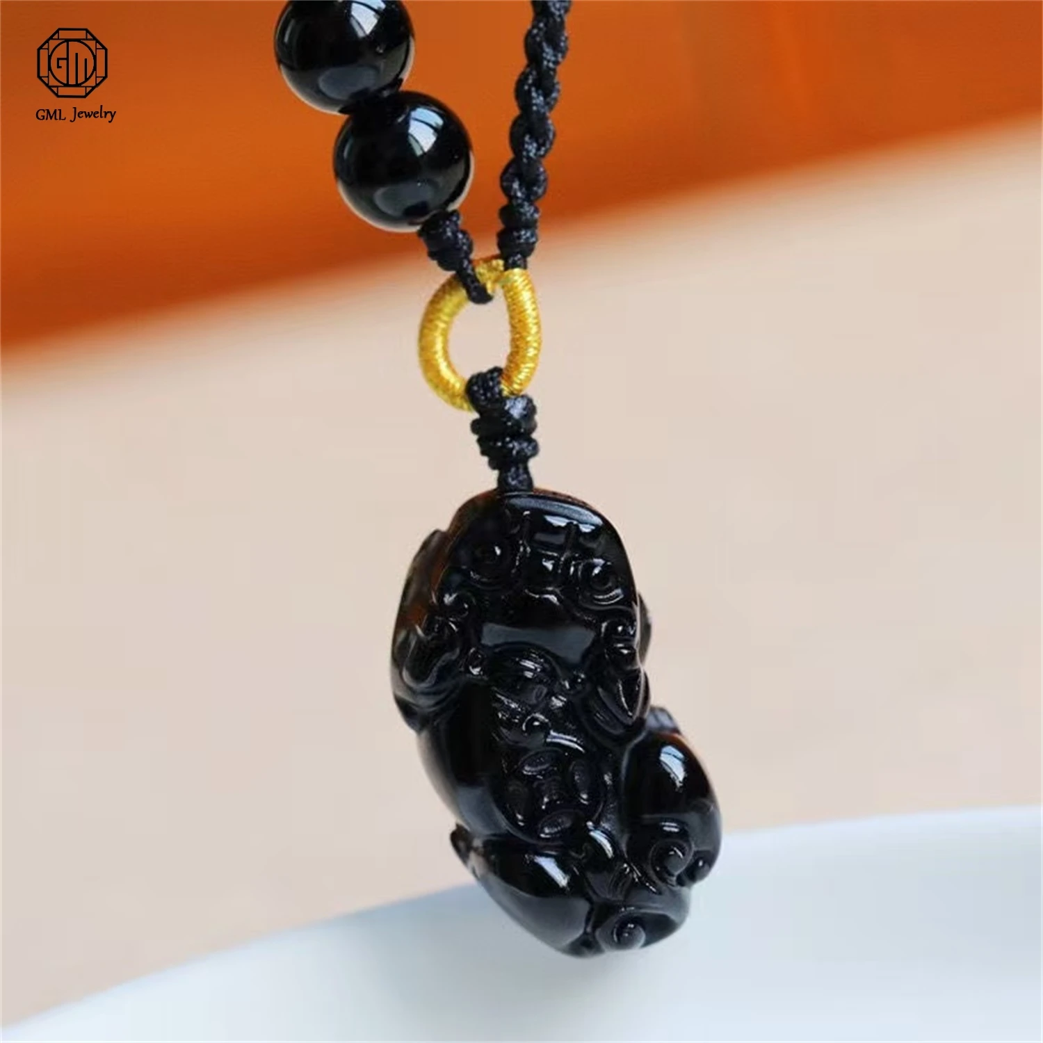 

Natural Rose Quartz Pixiu Pendant Black Obsidian Beaded Choker Necklace Unisex Couple Wealth Attract Gemstone Jewelry Gift