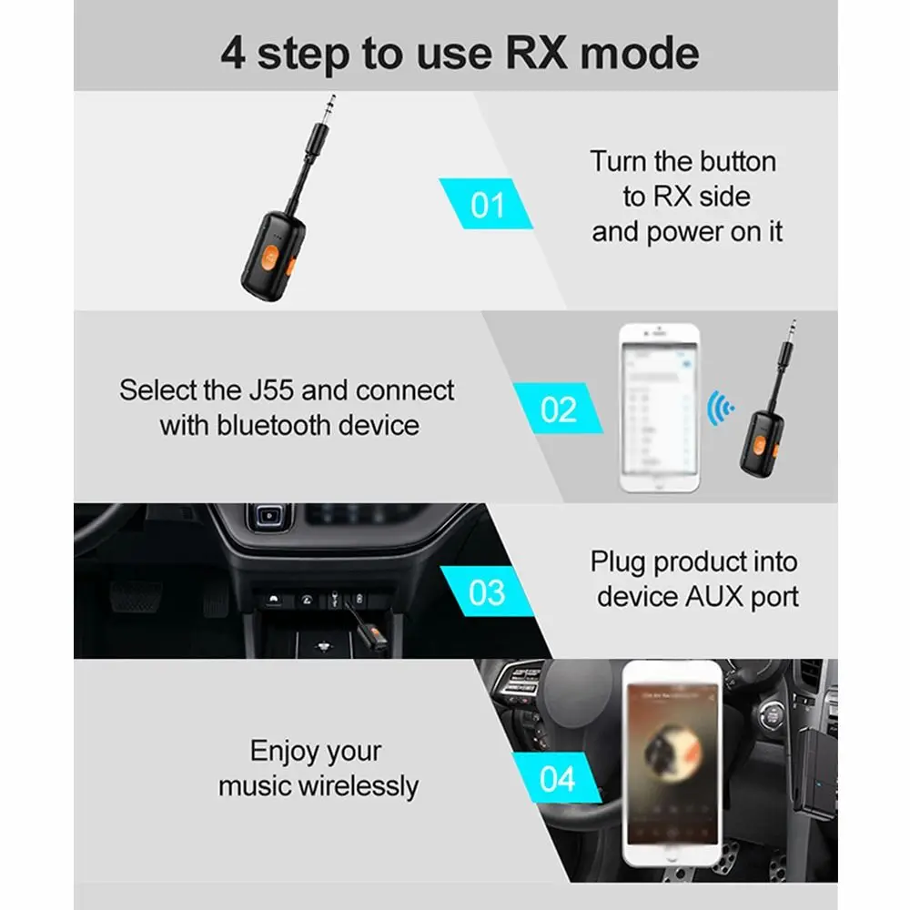 2 em 1 receptor sem fio Bluetooth 5.4 portátil adaptador de áudio sem fio Bluetooth 3,5 mm AUX conexão rápida