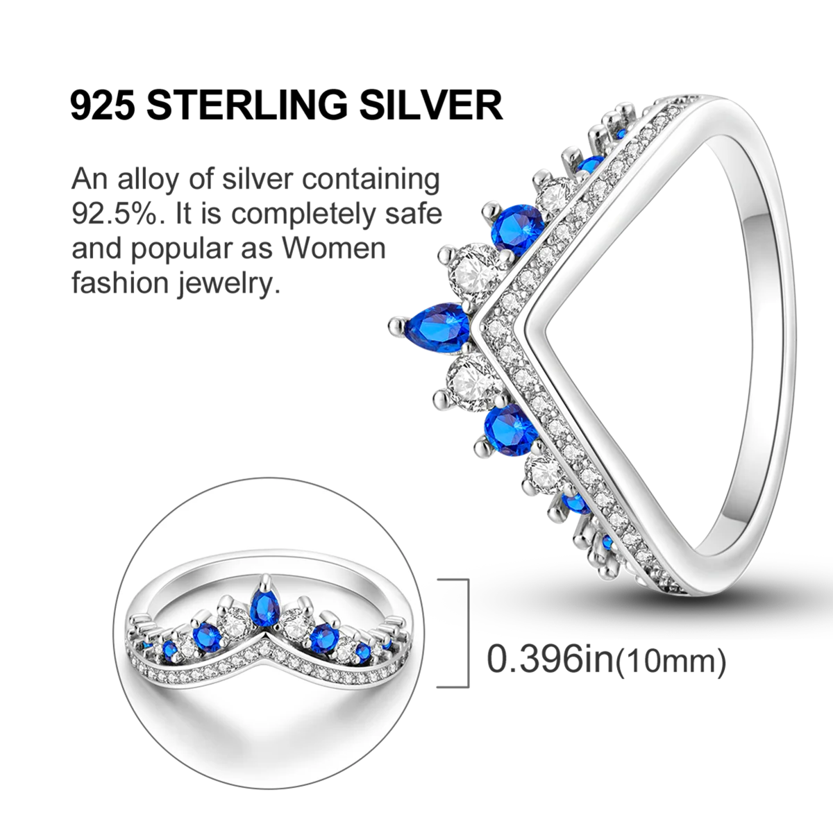 Anello chiuso in argento Sterling 925 con temperamento blu zircone per le donne, compleanno di san valentino, regali raffinati, accessori per