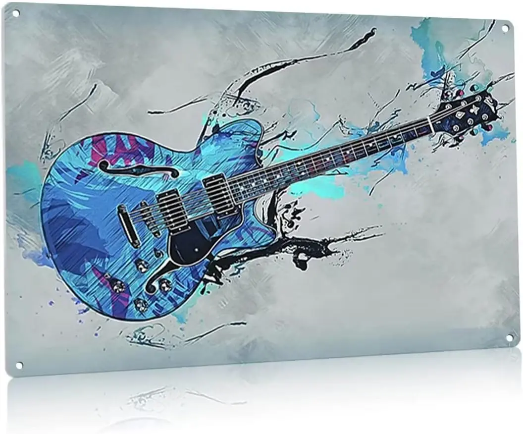 UOAIUDT Retro Buntes Gitarren-Metallposter, Musikinstrumentenliebhaber, Metallblechschilder, Vintage-Plakette, Wanddekoration, Geschenk für Zuhause