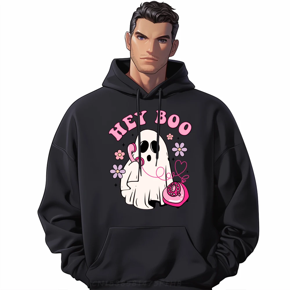 

Groovy Hey Boo Cute Ghost Funny Halloween Girls Printed Sweater High Quality Man Tops Tees Happy New Years