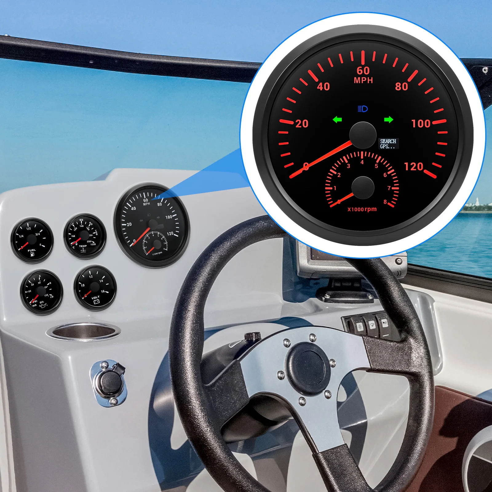 110mm 2 Gauge Set With Senders Marine Car GPS Speedometer 120kmh 200kmh 120MPH with 8000RPM +4 IN 1 Gauge+Temp Press Fuel Sensor