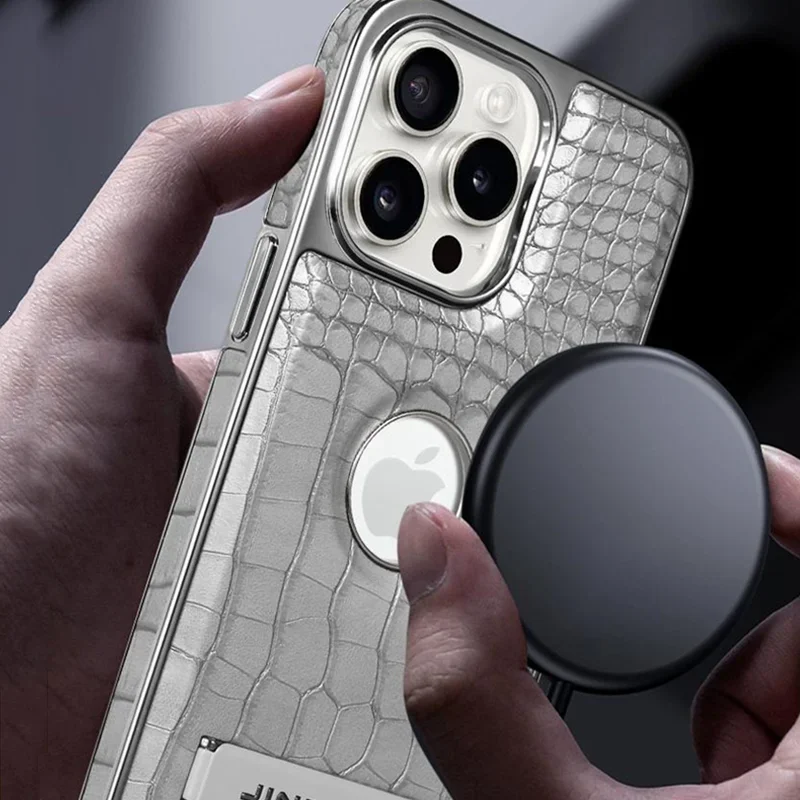 

Crocodile Pattern Leather Invisible Kickstand Magnetic Case For IPhone 15 16 Pro Max 14 Plus 13 12 Wireless Charging For Magsafe