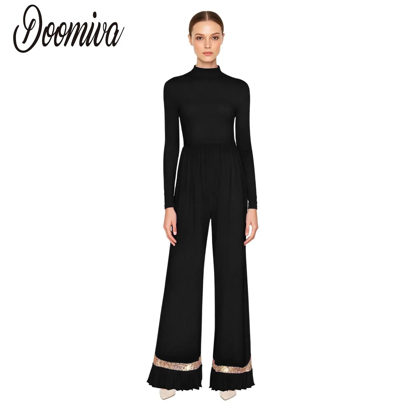 

Women Liturgical Jumpsuit Praise Worship Dance Costume Full Length Wide Legs Pants Rompers Church Stage Lyrical Dancewear