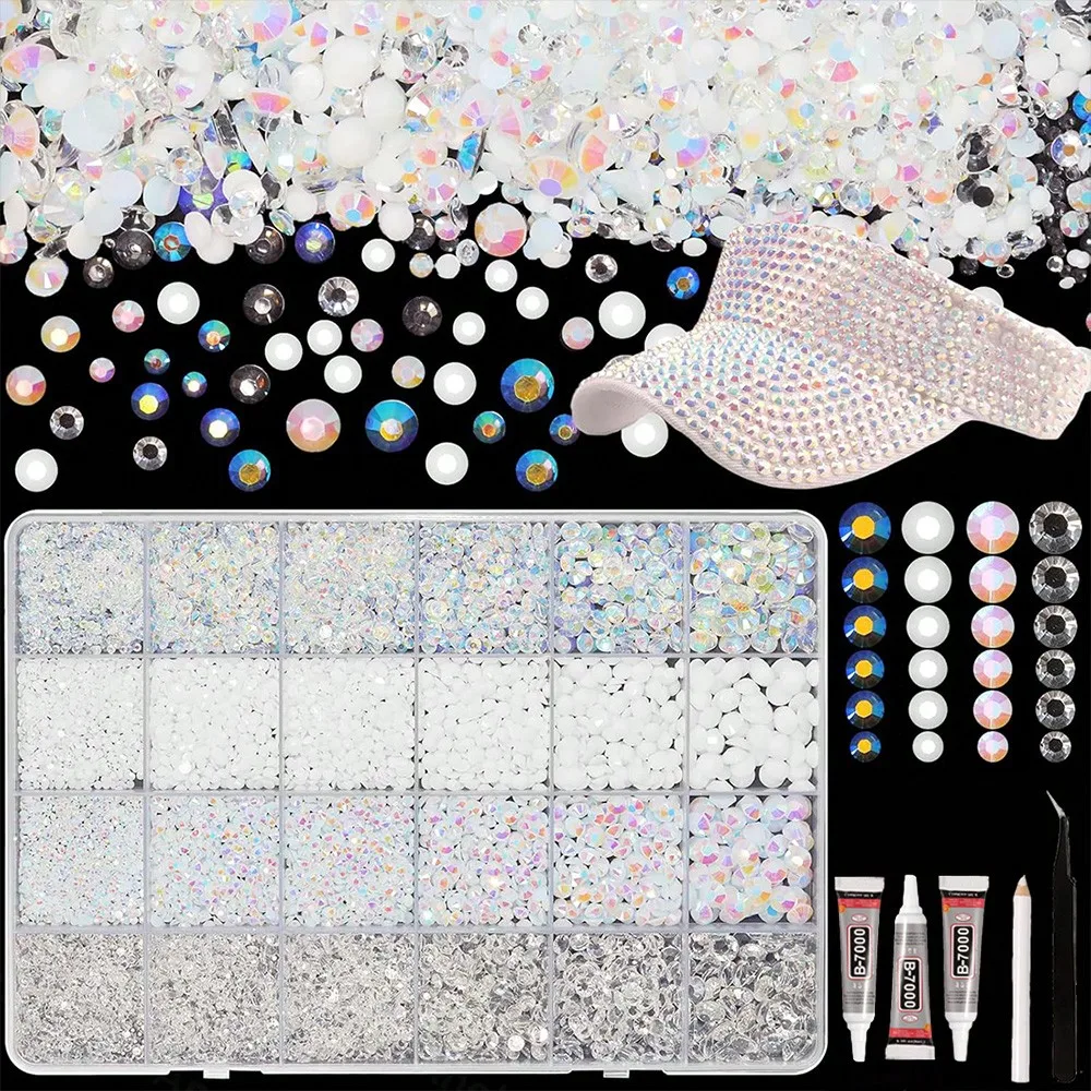 2-6mm White Jewels Resin Flatback Rhinestones Bedazzling Kit for Crafting,  for DIY Mugs Tumblers Clothing Shoes Nail Art