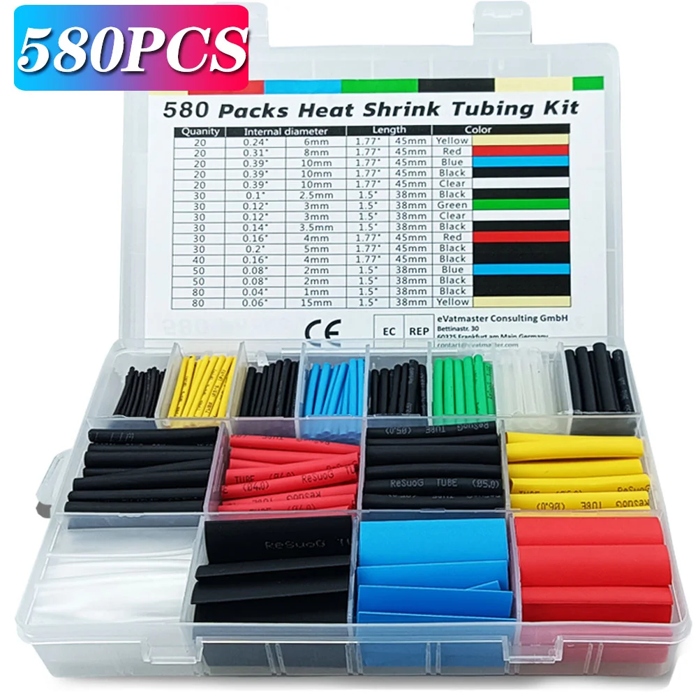 580/328/127PCS Heat Shrink Tubing Wrapping kit 2:1 Shrinkable Wire Shrinking Wrap Tubing Wire Connect Cover Protection Sleeving