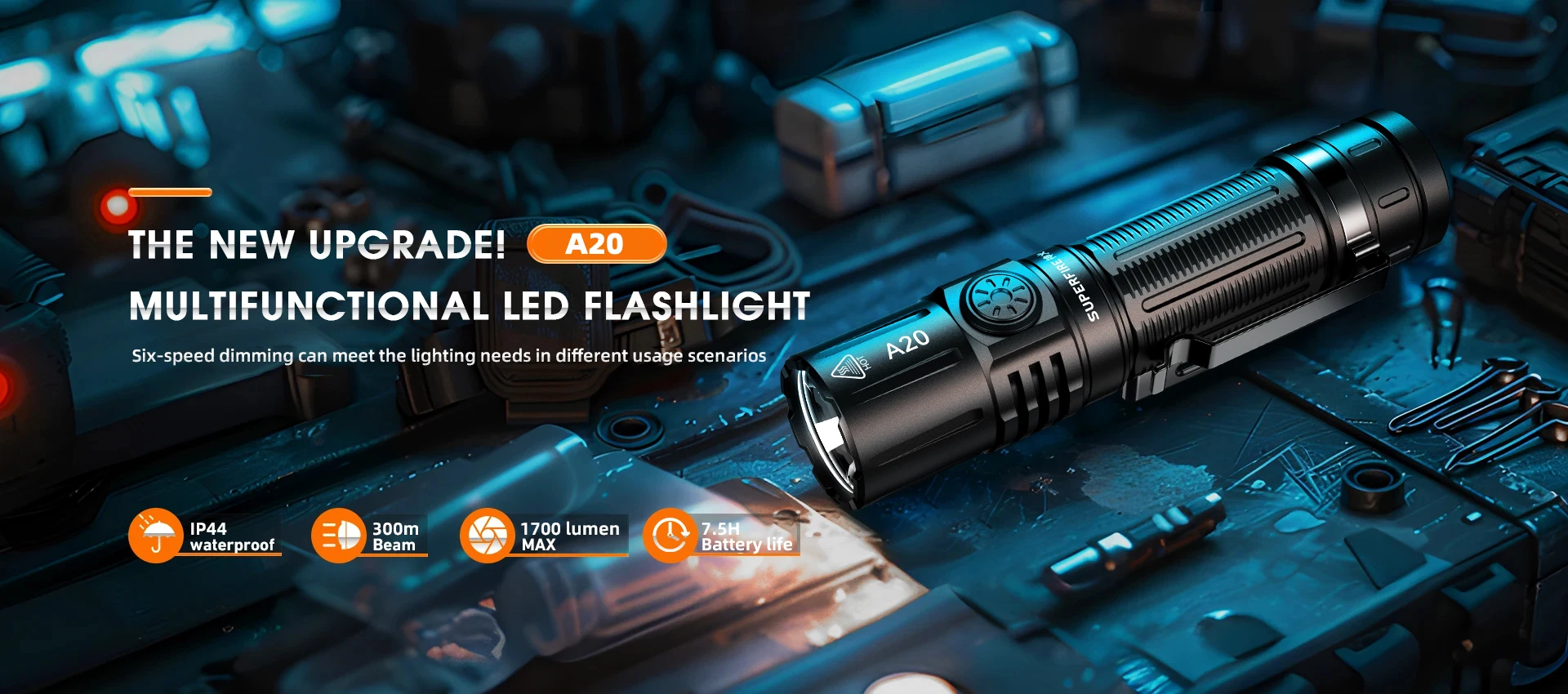 SUPERFIRE Y16 wiederaufladbare Taschenlampen, Taschenlampen, leistungsstarke Taschenlampe, wiederaufladbare Taschenlampe, leistungsstarker 8000-mAh-Akku – Detail 3