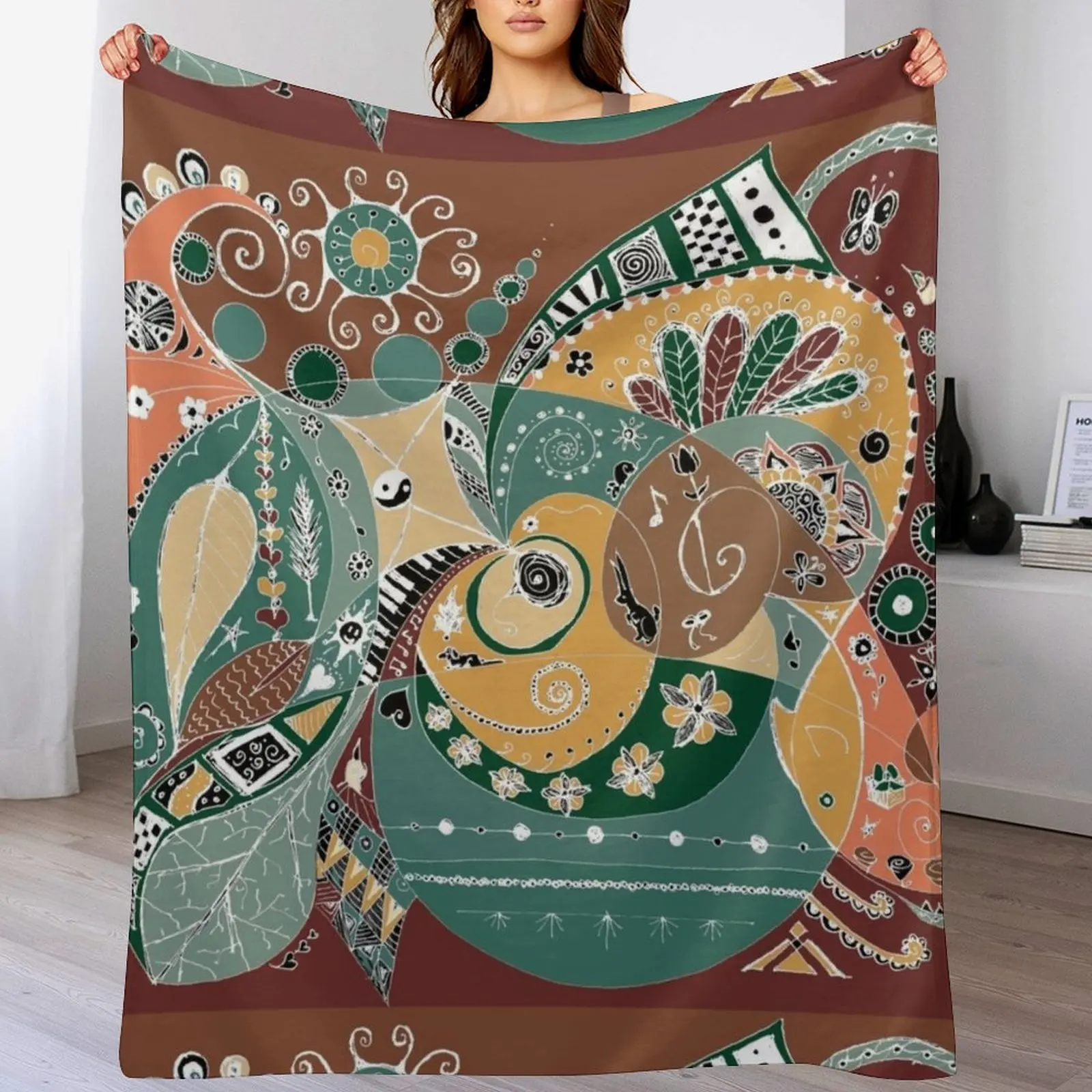 

Hippie folk art design Throw Blanket Long Lasting Soft Plush Blanket for Daily Use