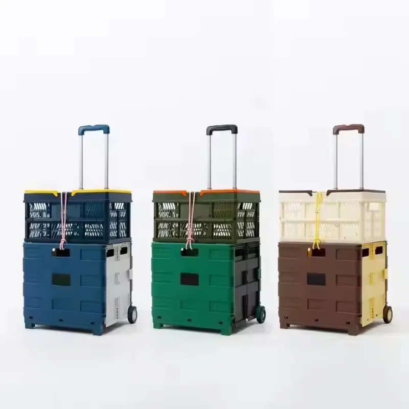 Portable folding shopping cart two wheels vegetable food shopping cart support customization