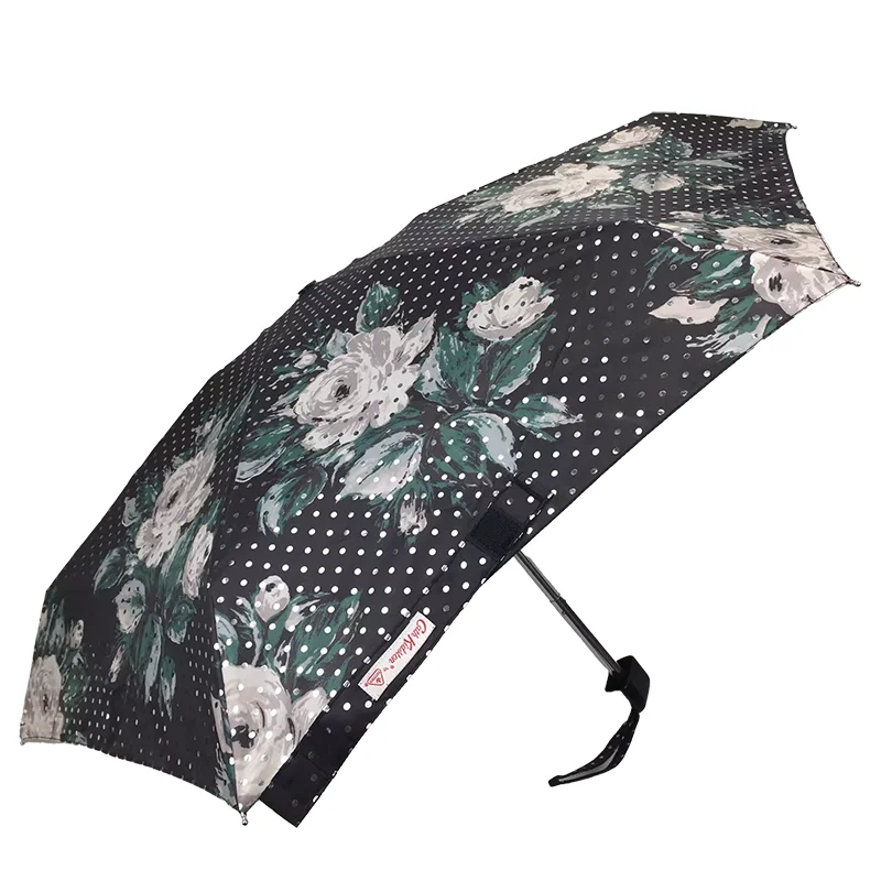 85cm lightweight sun protection UPF50+UV folding wooden handle printed rain and light dual-use flat aluminum umbrella windproof