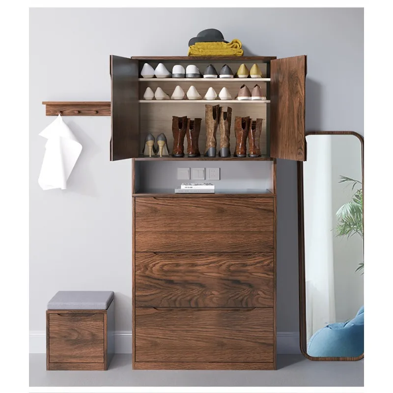 Pure solid wood 1/1.2/1.4 meters oak high vertical tipping bucket shoe cabinet household large capacity entrance cabinet