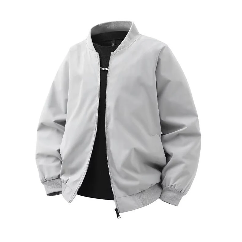 Men Casual Loose Fit Stand Collar Jacket Thin Coat Solid Color Outerwear for Spring Autumn Outdoor and Daily Use