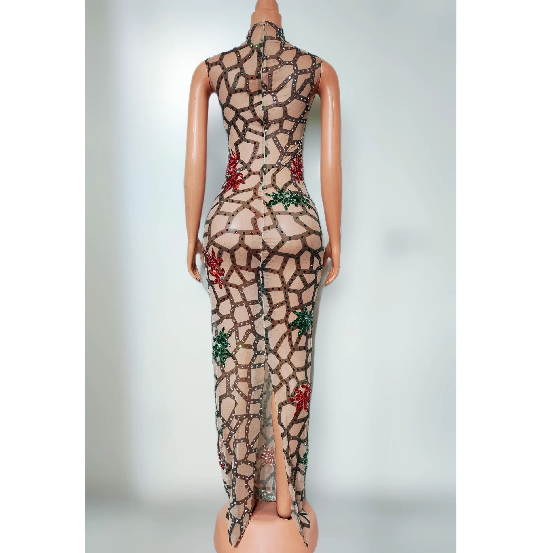 의상 재료 나이트 클럽 DJ 바 여성 가수 섹시한 프린트 전체 다이아몬드 무대 공연 연회 파티 Vestido Festa Luxuoso