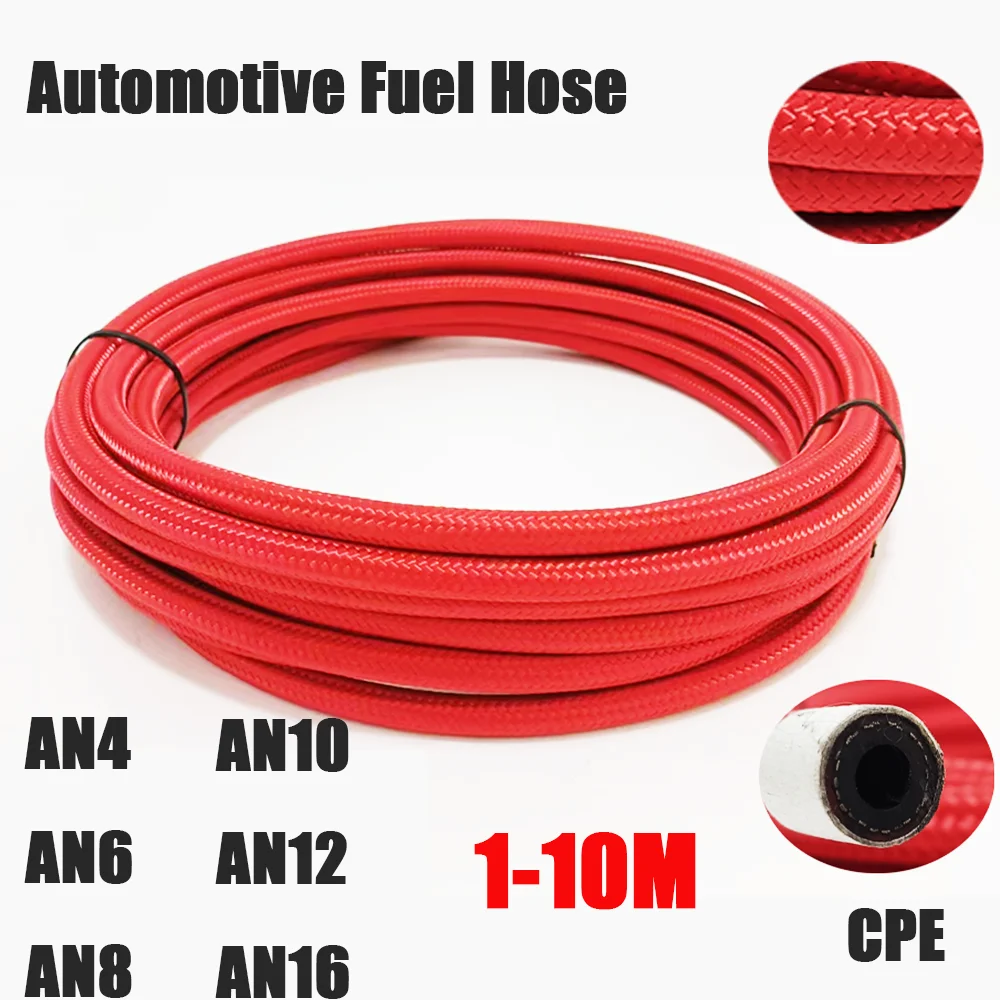 Red 1M 3M 5M 8M 10M  Fuel Hose Oil Gas LineAN4 AN6 AN8 AN10 AN12 AN16  Nylon Stainless Steel Braided CPE Rubber