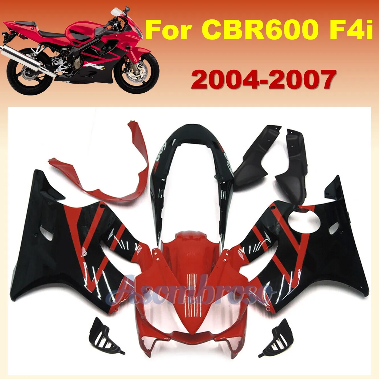 

Комплект обтекателя мотоцикла для CBR600 F4i 2004 2005 CBR600F 2006 2007 CBR 600 04 05 06 07, комплект кузова из АБС-пластика | Красный и черный