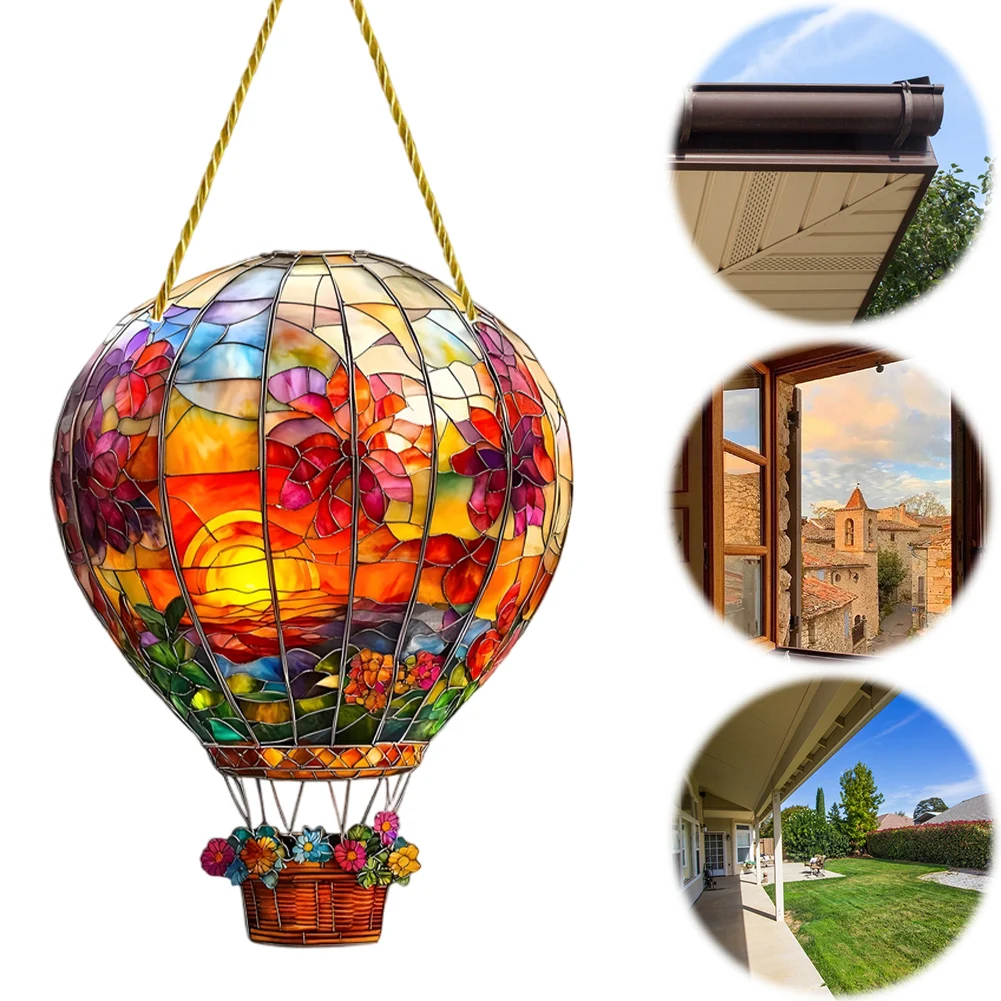 Hot Air Balloon Sun Catcher Hot Air Balloon Window Decoration Acrylic 2D Flat Hangable Art for Indoor Outdoor Garden Patio Decor