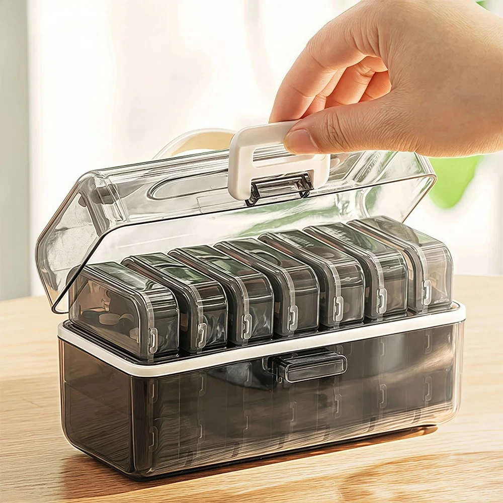 Large 7-Day Pill Organizer, Sealed Portable Case with Compartments for Vitamins & Supplements, Travel Size