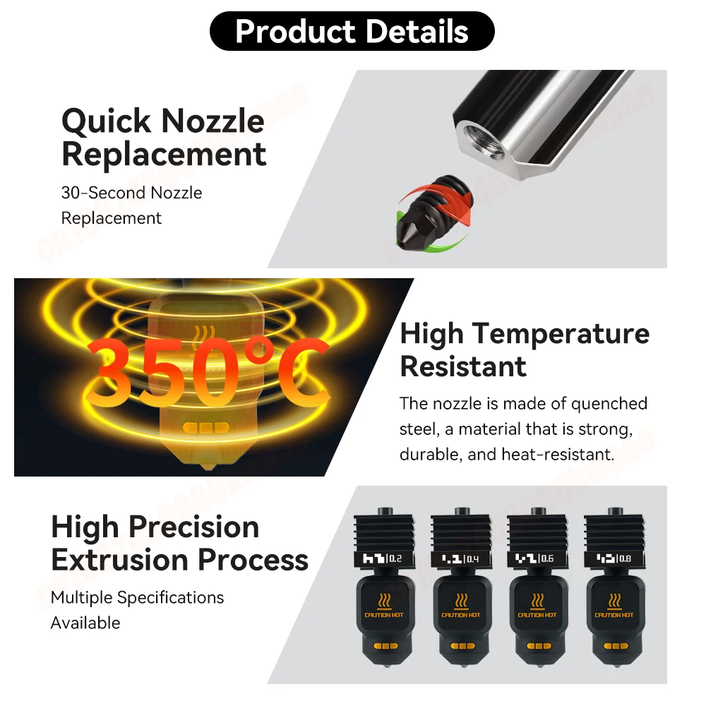 P2S Hotend for Bambu Lab Quick Swap Extruder Hardened Steel Print Head P2S Standard Flow High Quality 0.2 0.4 0.6 0.8mm Hot End