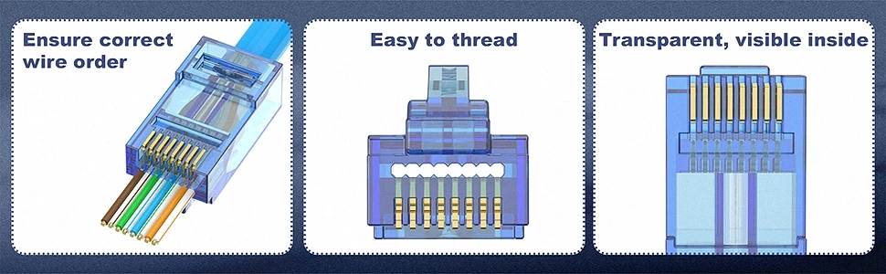 ZoeRax 100 Stück CAT6 RJ45 Durchgangsstecker, Cat6 8P8C Modularstecker für CAT6 CAT5E CAT5 Massiv- oder Litzen-UTP-Netzwerkkabel – Detail 6