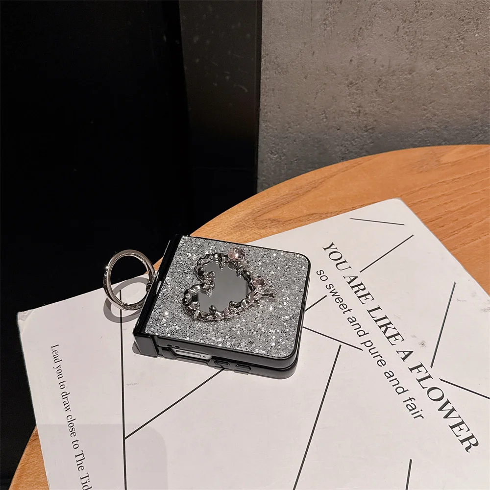 حافظة هاتف فاخرة على شكل فراشة ماسية لهاتف سامسونج جالاكسي Z Flip6 7 FE Flip7 Flip5 مع حافظات مرآة مع حامل حلقي ممتع #5